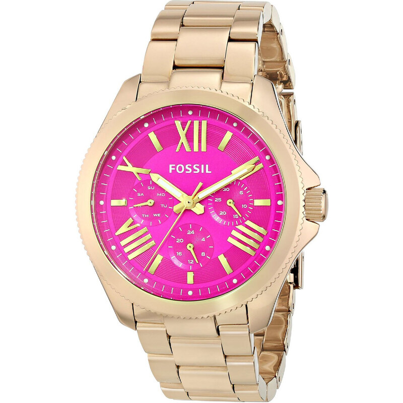 Zlaté hodinky Fossil s růžovým ciferníkem AM4539 - GLAMI.cz