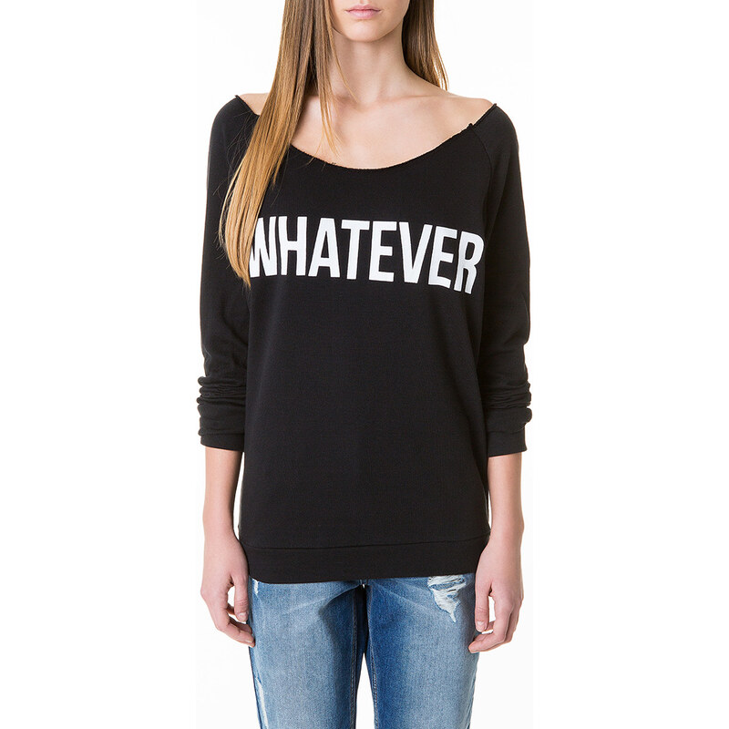 Tally Weijl Black "Whatever" Print Raw Sweater