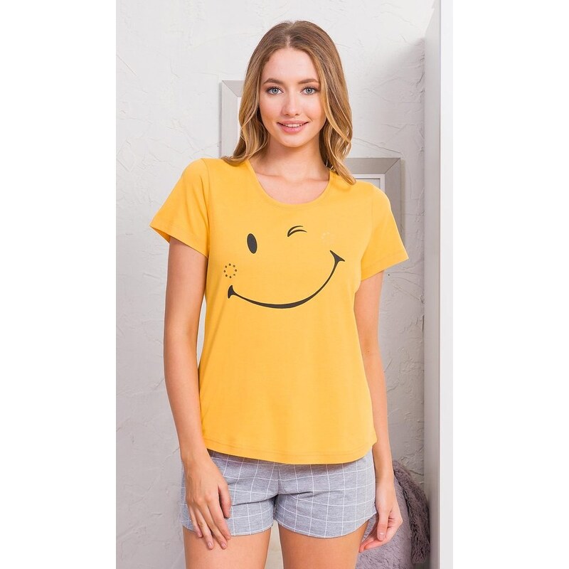 Vienetta Dámské pyžamo šortky Big smile - žlutá
