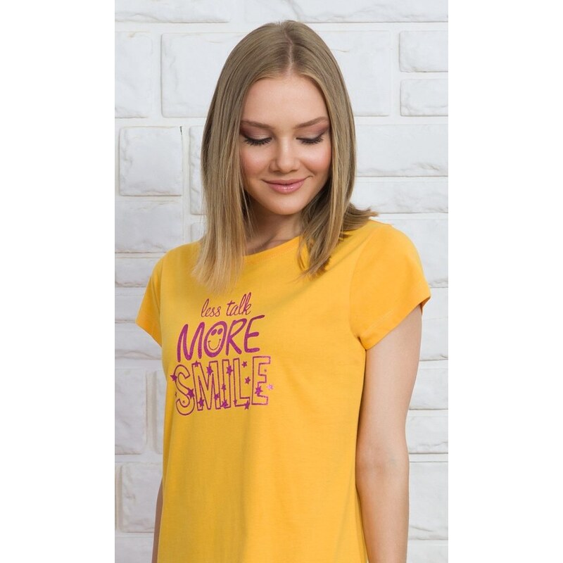 Vienetta Dámská noční košile s krátkým rukávem More smile - žlutá