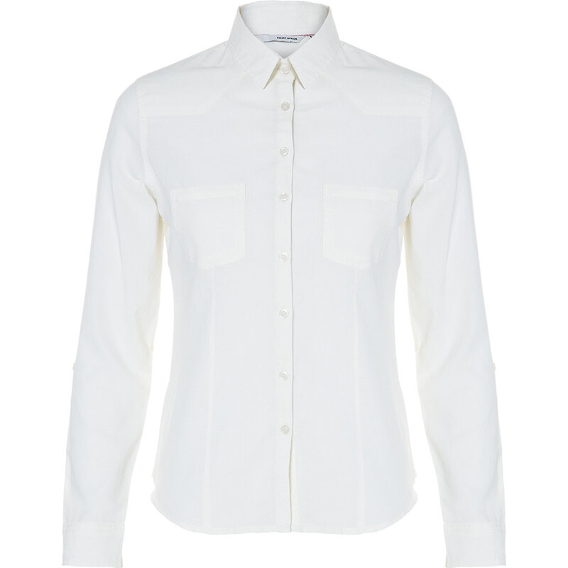 Tally Weijl Cream Sheer Roll-Up Sleeve Shirt
