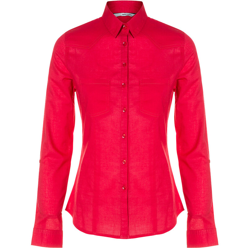 Tally Weijl Red Sheer Roll-Up Sleeve Shirt