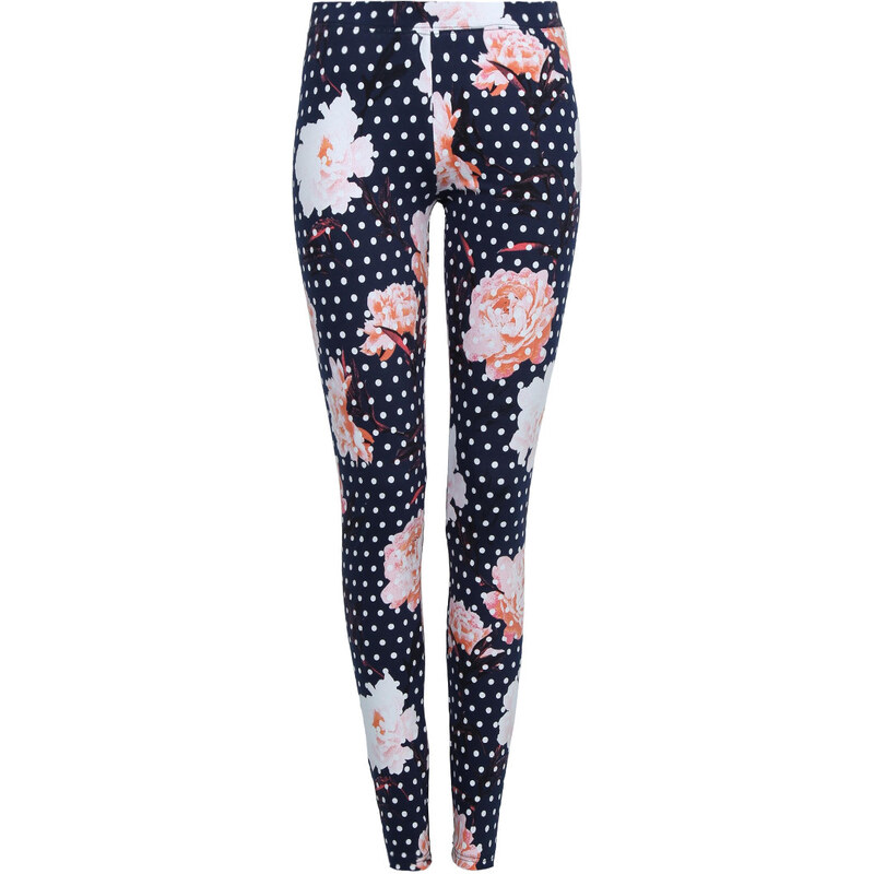 Tally Weijl Blue Polka Dot Leggings with Floral Print
