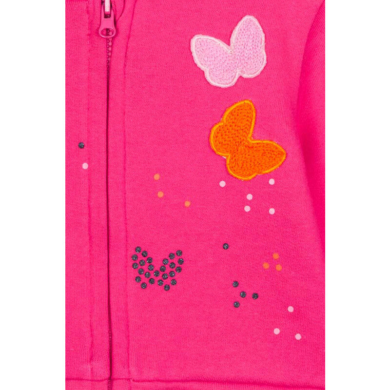 Dívčí mikina na zip s kapucí motýlí motiv, růžová LOSAN