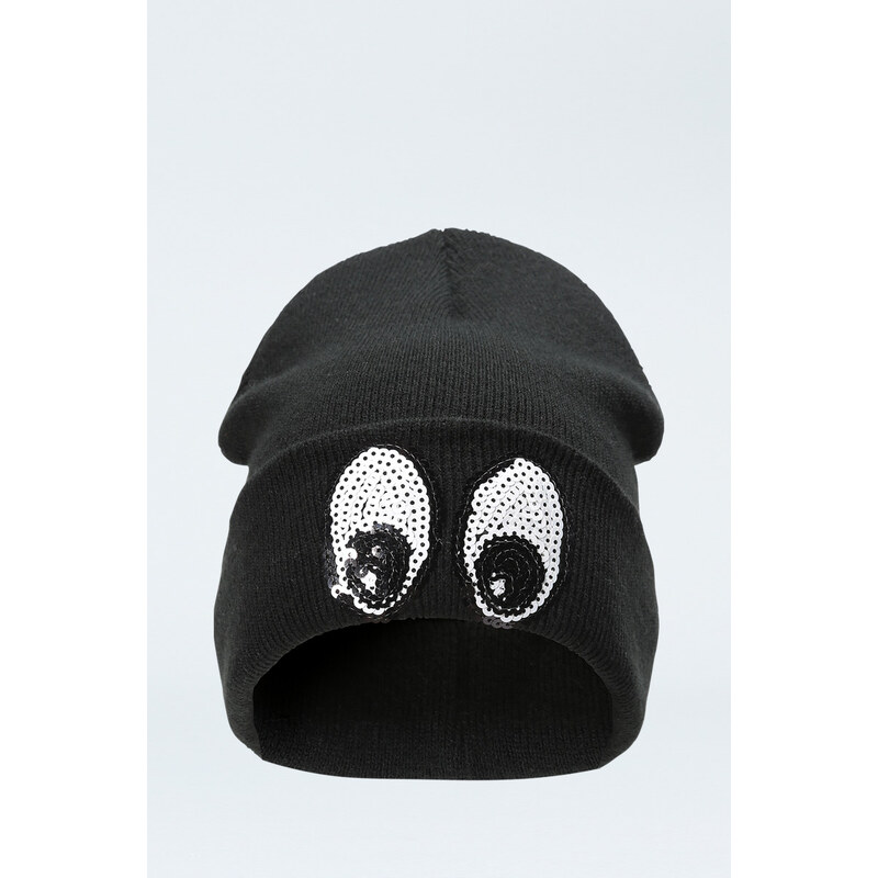 Tally Weijl Black "Eyes" Sequin Beanie Hat