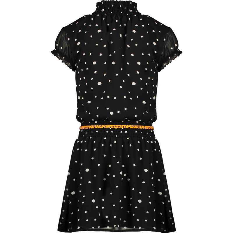 NONO Dívčí šaty černé s puntíky Holanďanka