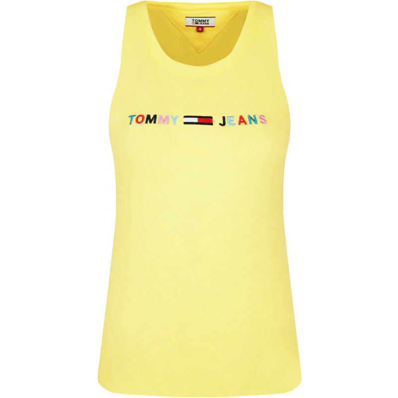 Tommy Hilfiger Tommy Jeans dámské žluté tričko MULTICOLOR LINEAR LOGO TANK