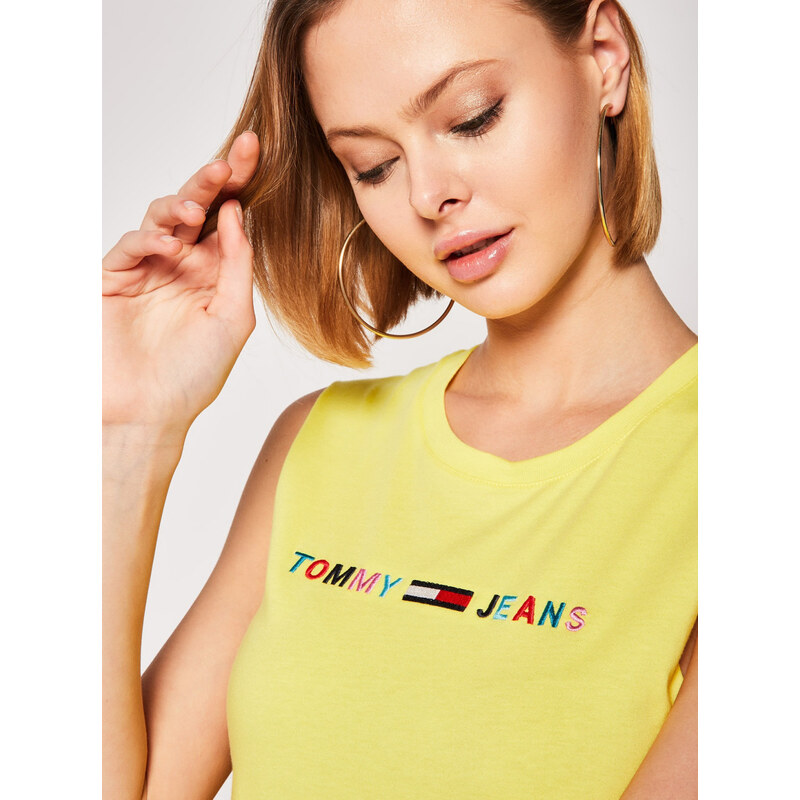 Tommy Hilfiger Tommy Jeans dámské žluté tričko MULTICOLOR LINEAR LOGO TANK