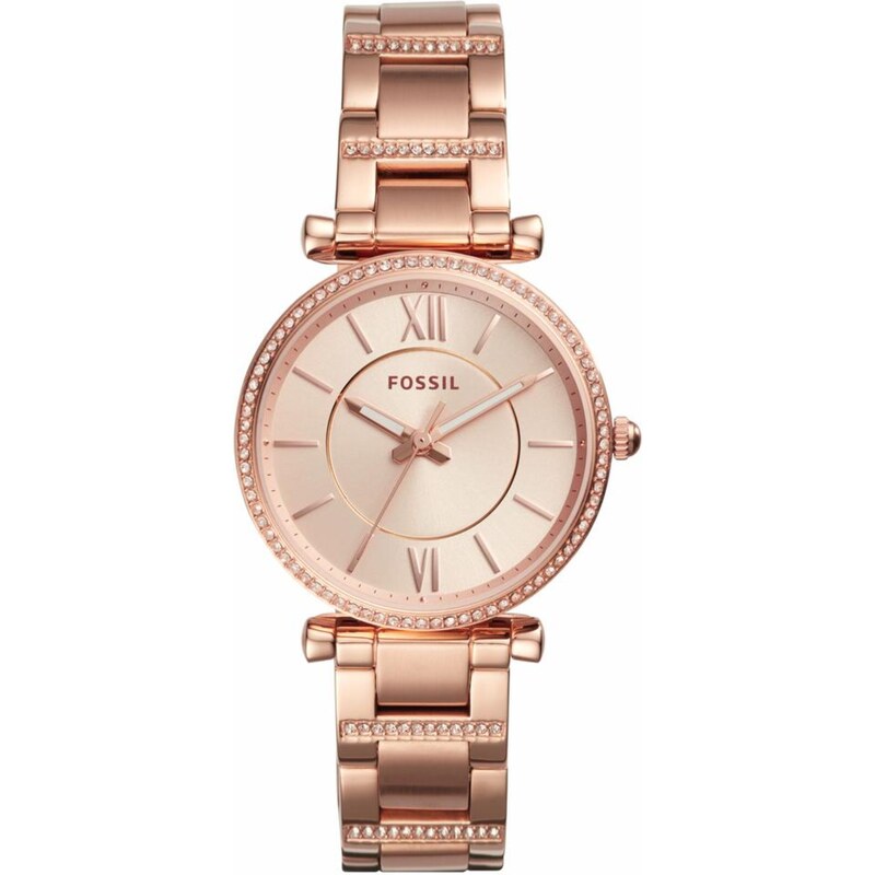 FOSSIL Analogové hodinky Carlie růžově zlatá / bílá 105611260