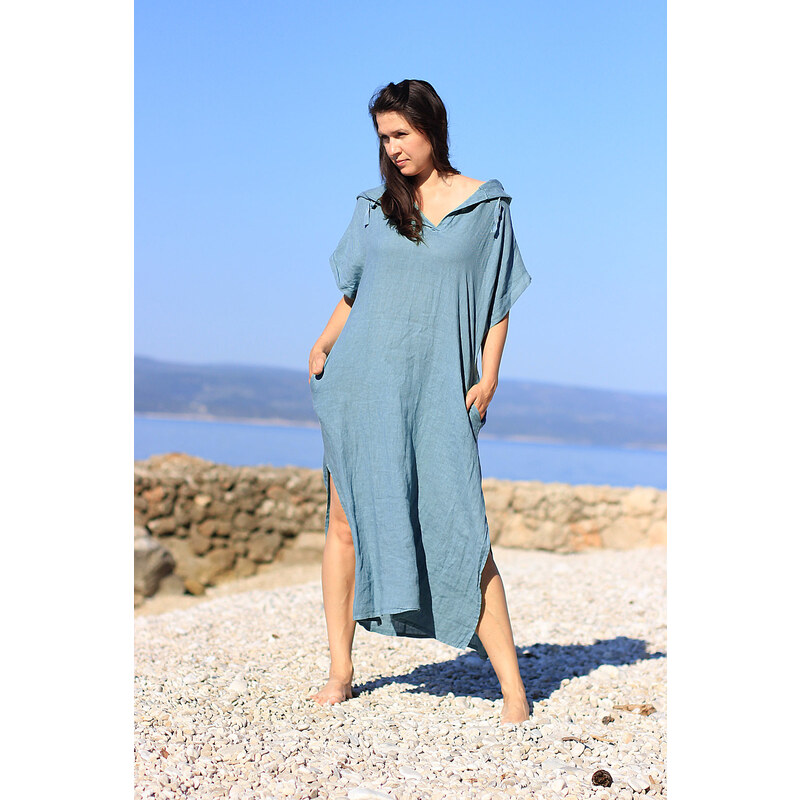 Glara Dámské dlouhé oversized lněné šaty