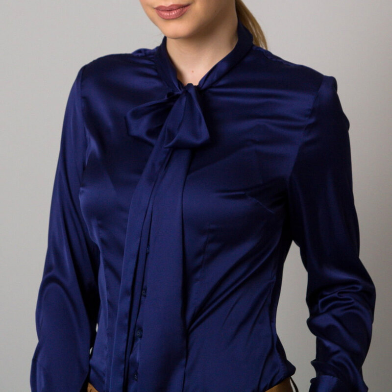 Willsoor Dámská košile tmavě modré barvy s dlouhou mašlí 12524