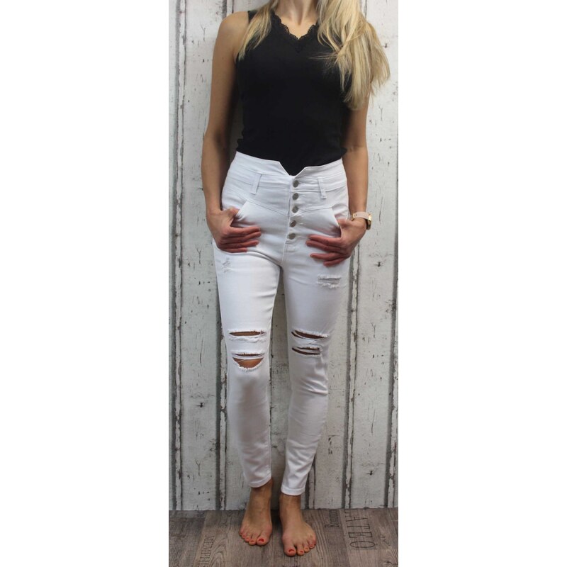 Italy Moda Elastické džíny s vysokým pasem - bílé 27