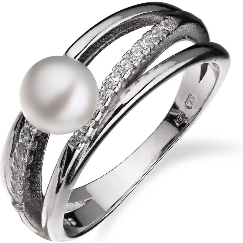 Stříbrný prsten se zirkony a perlou - Meucci SP82R