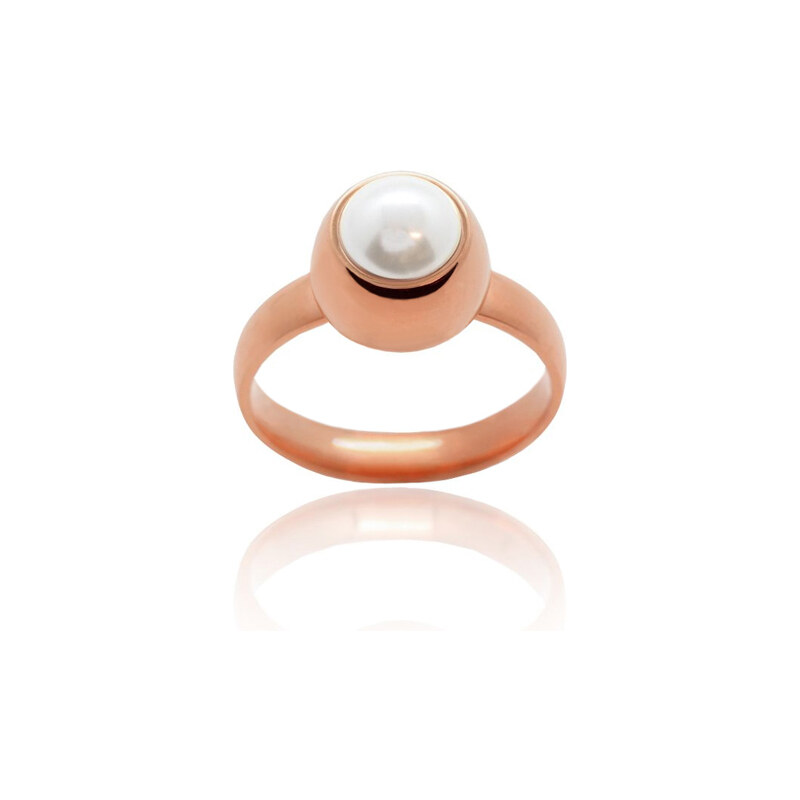Jewellis ČR Jewellis Ocelový pozlacený prsten Rose Gold Pearl Change-N-Go s perlou Swarovski 8mm - Crystal White