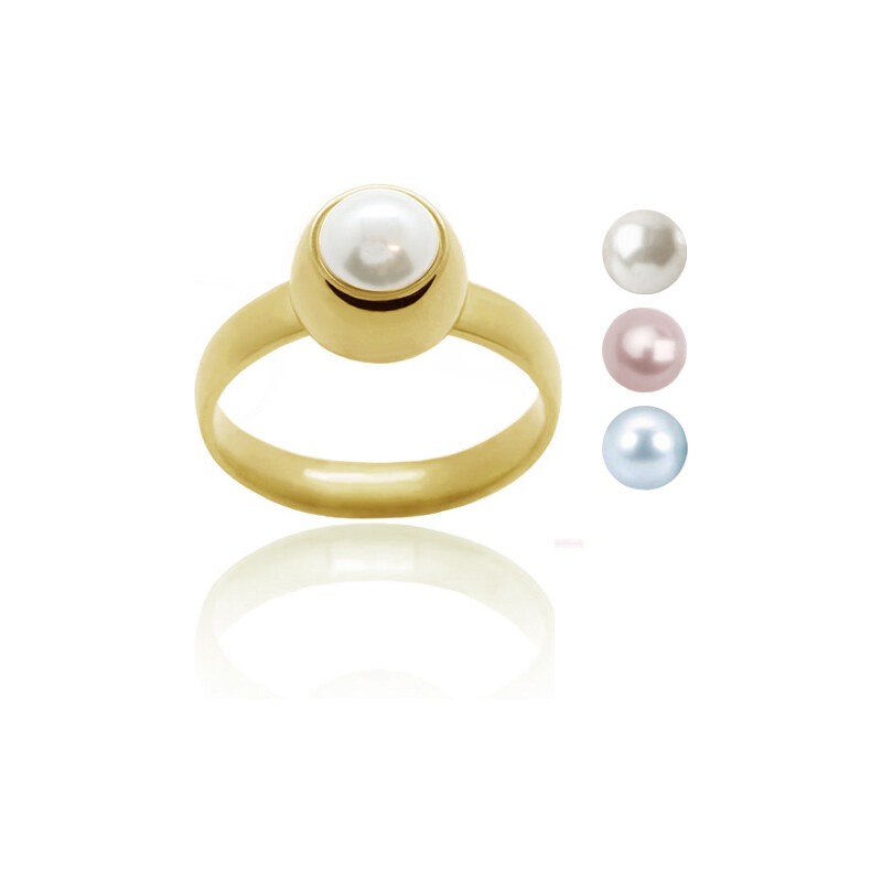 Jewellis ČR Jewellis Ocelový pozlacený prsten Gold Pearl Change-N-Go s perlou Swarovski 6mm - 3 v 1 na výměnu