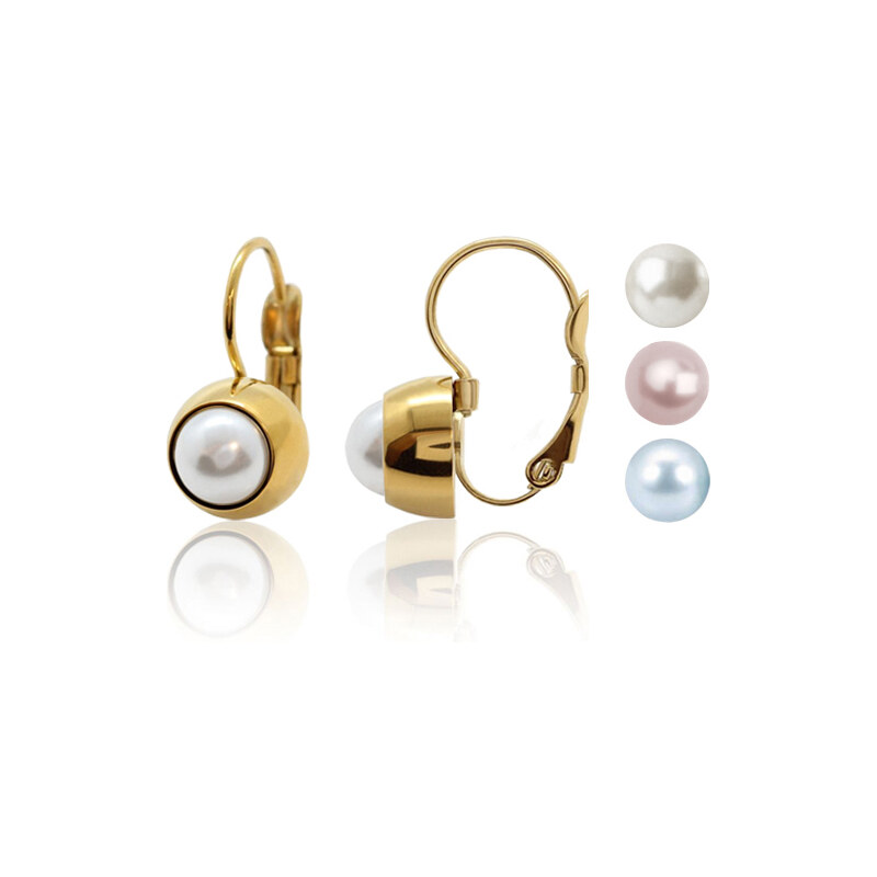 Jewellis ČR Jewellis Ocelové pozlacené náušnice klapky Gold Pearl Change-N-Go s perlami Swarovski 6mm - 3 v 1 na výměnu