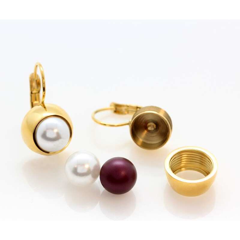 Jewellis ČR Jewellis Ocelové pozlacené náušnice klapky Gold Pearl Change-N-Go s perlami Swarovski 6mm - 3 v 1 na výměnu