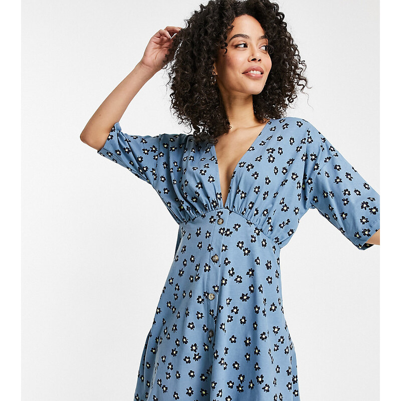 ASOS Tall ASOS DESIGN Tall tea dress with horn buttons in blue base 114727390