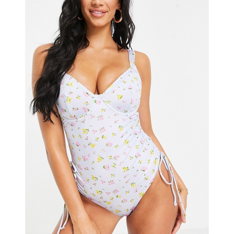 ASOS DESIGN fuller bust ruched underwired swimsuit in garden floral 100033059