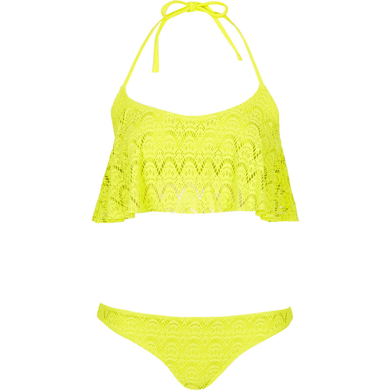 Topshop Lime Crochet Shelf Bikini