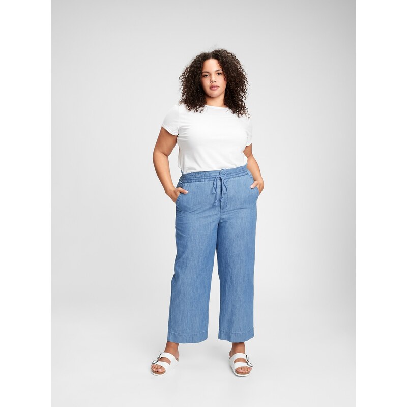 GAP Kalhoty hr linen wide leg chambray - Dámské 109680643