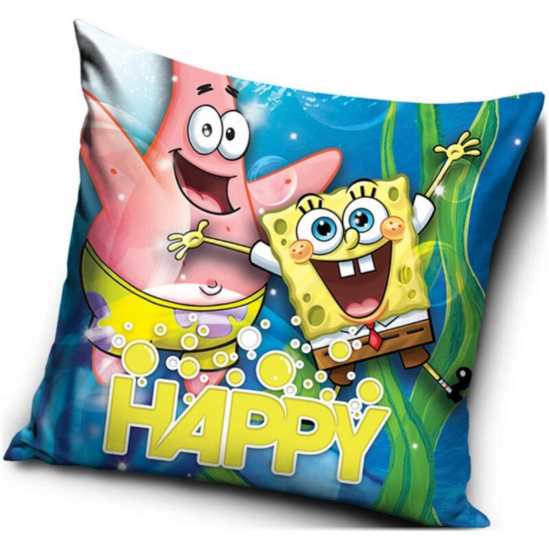 Carbotex Povlak na polštář Spongebob a Patrik - motiv HAPPY - 40 x 40 cm