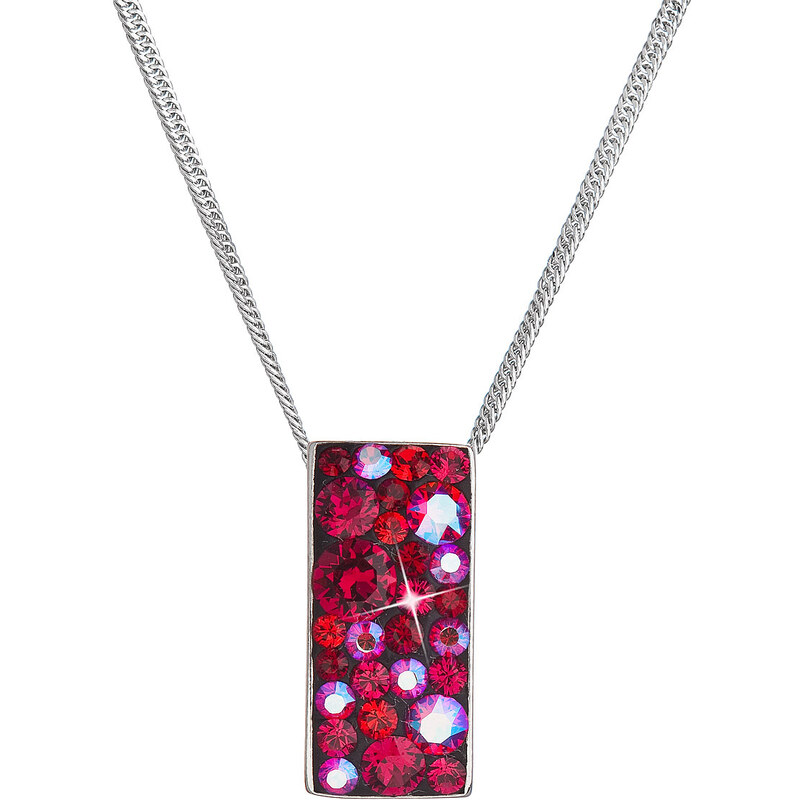 Stříbrný náhrdelník se Swarovski krystaly červený obdélník 32074