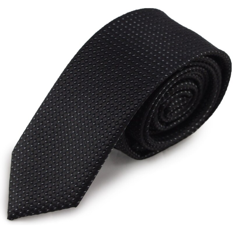 Šlajfka Černá úzká mikrovláknová kravata s jemným vzorkem
