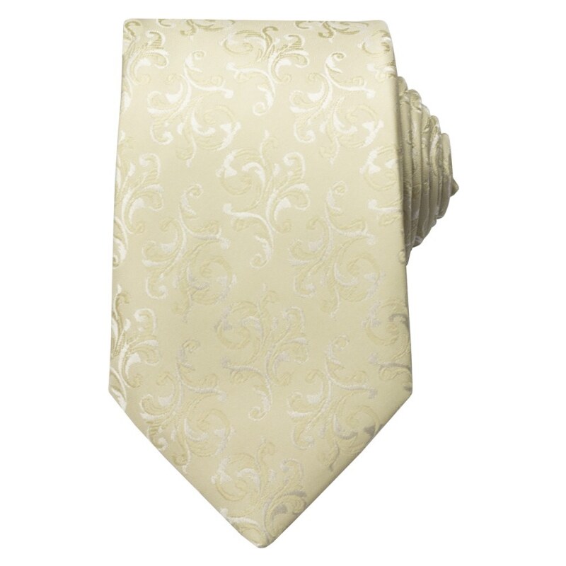Quentino Béžová pánská kravata s vyšitými ornamenty