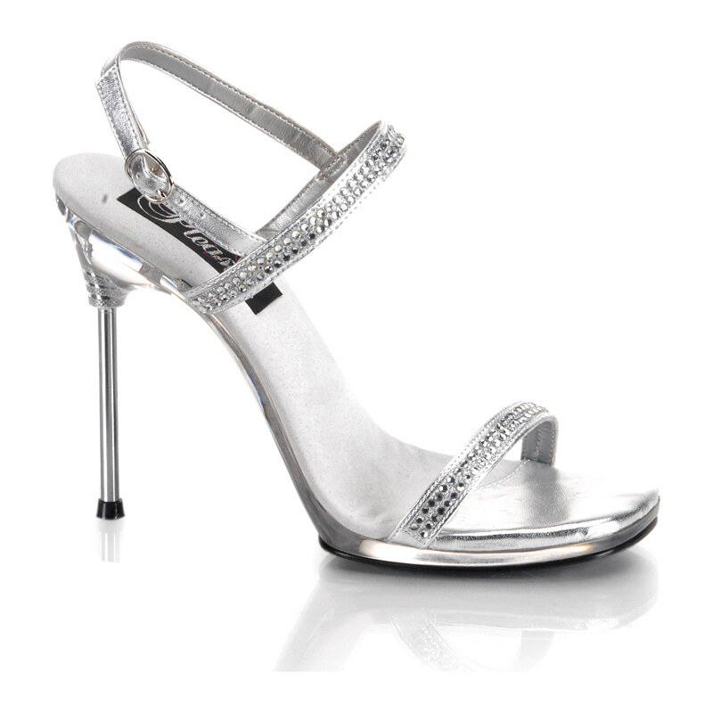 Pleaser Chic-17 stříbrné sandálky na vysokém podpatku 35 (US 5)