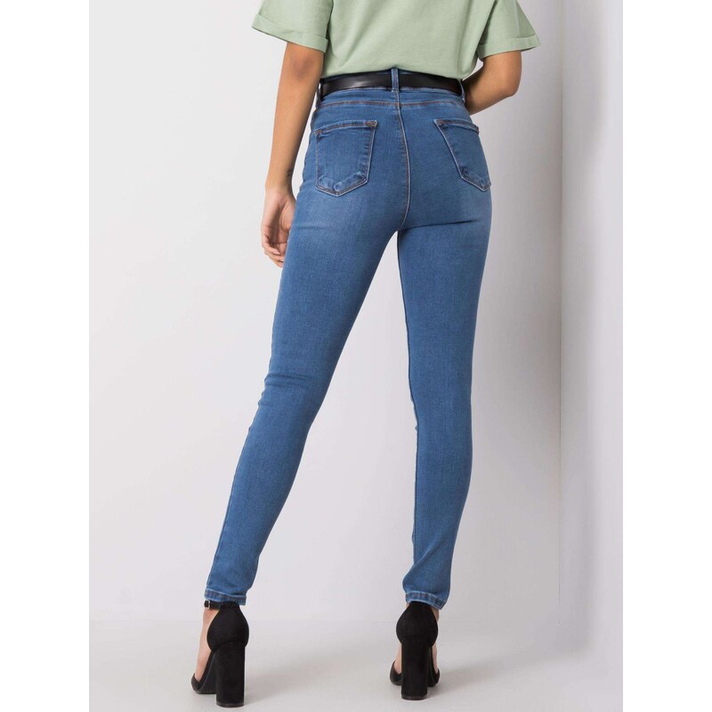 RUE PARIS MODRÉ DÁMSKÉ SKINNY DŽÍNY -BLUE Denim vzor