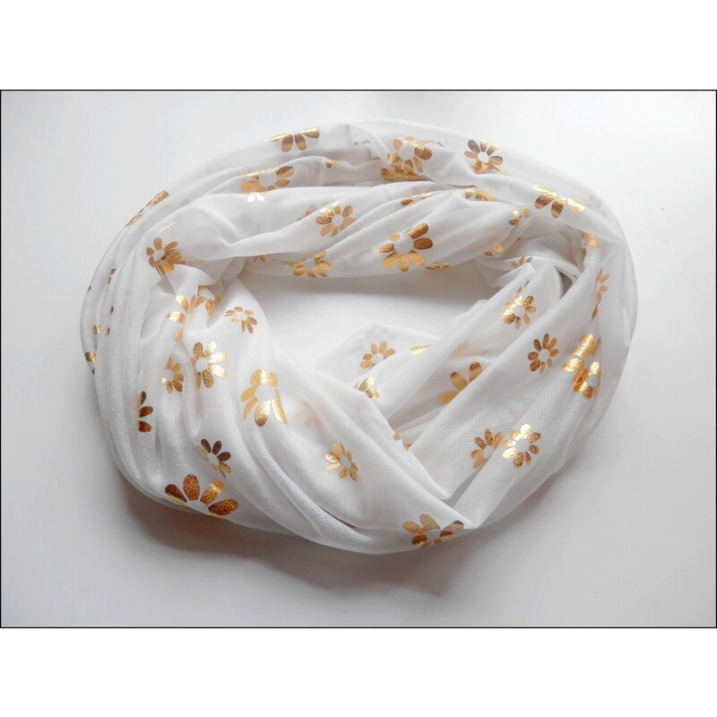 Kruhový bílý šátek s květy