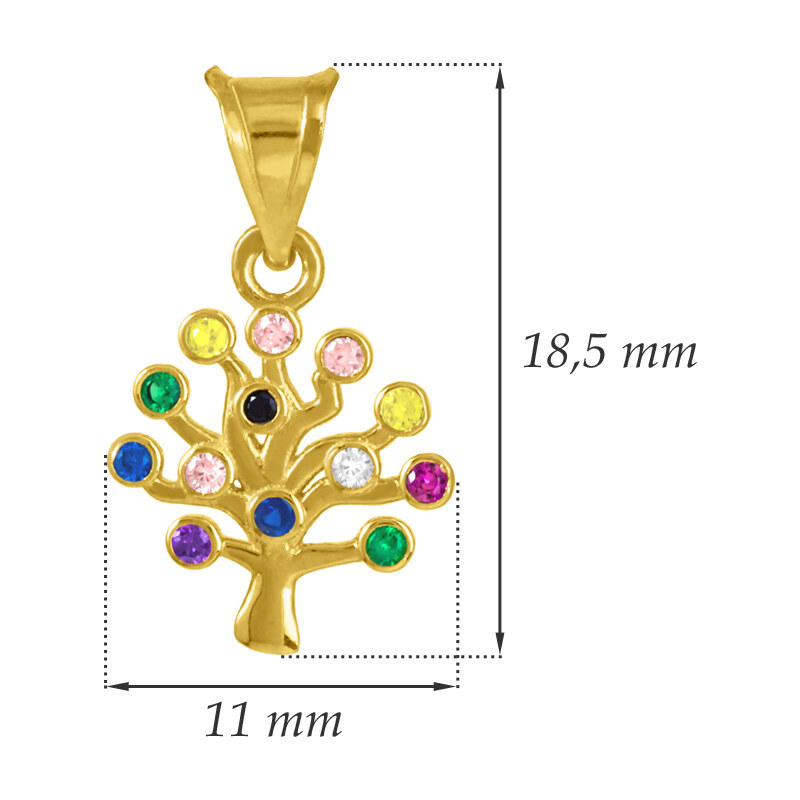 GEMMAX Jewelry Zlatý přívěsek Strom života zdobený barevnými kamínky GLPYV-29931