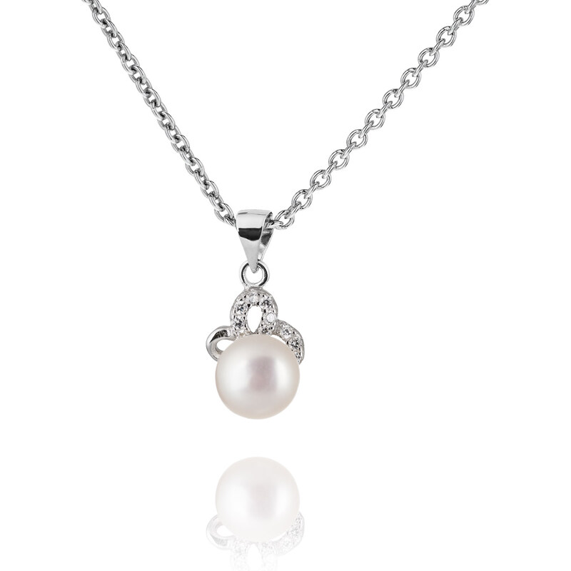 Náhrdelník ze stříbra zdobený přírodní perlou a zirkony - Meucci SP62N