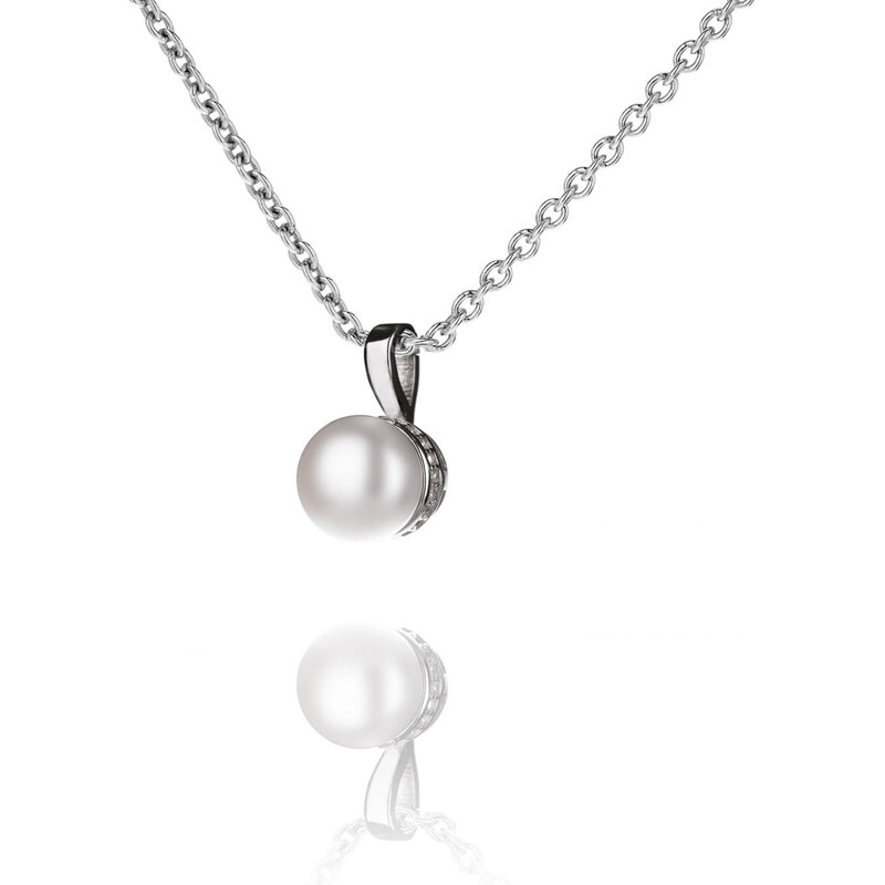 Stříbrný náhrdelník s perličkou a zirkony - Meucci SP76N
