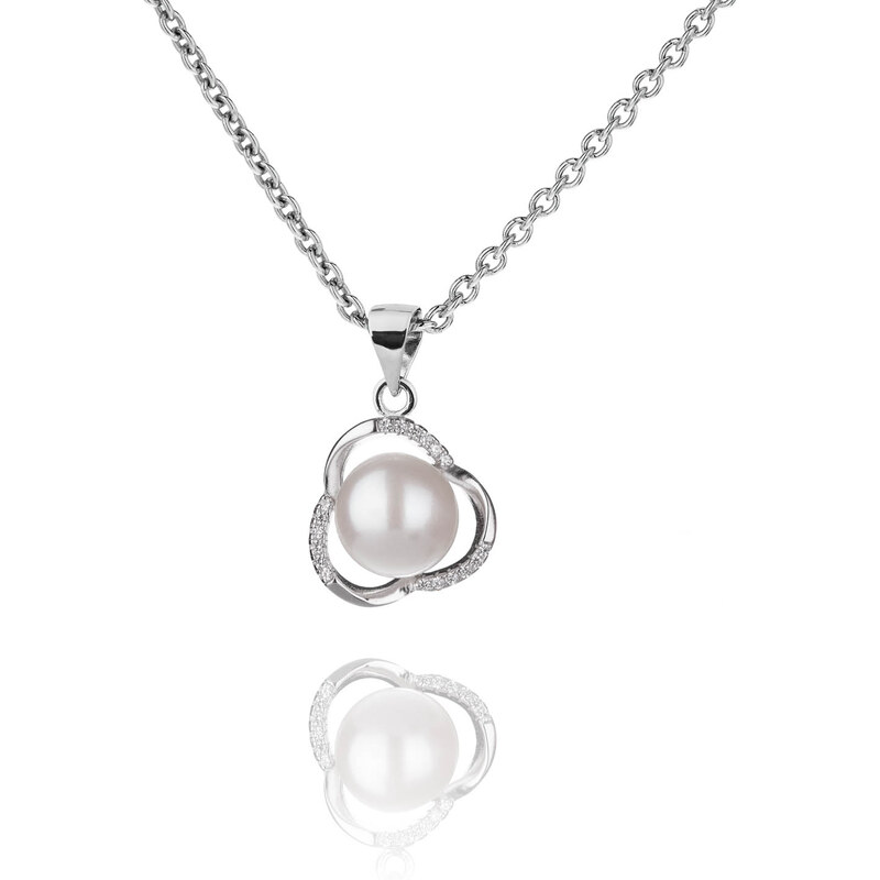 Stříbrný náhrdelník s přírodní perlou a zirkonovým zdobením - Meucci SP71N