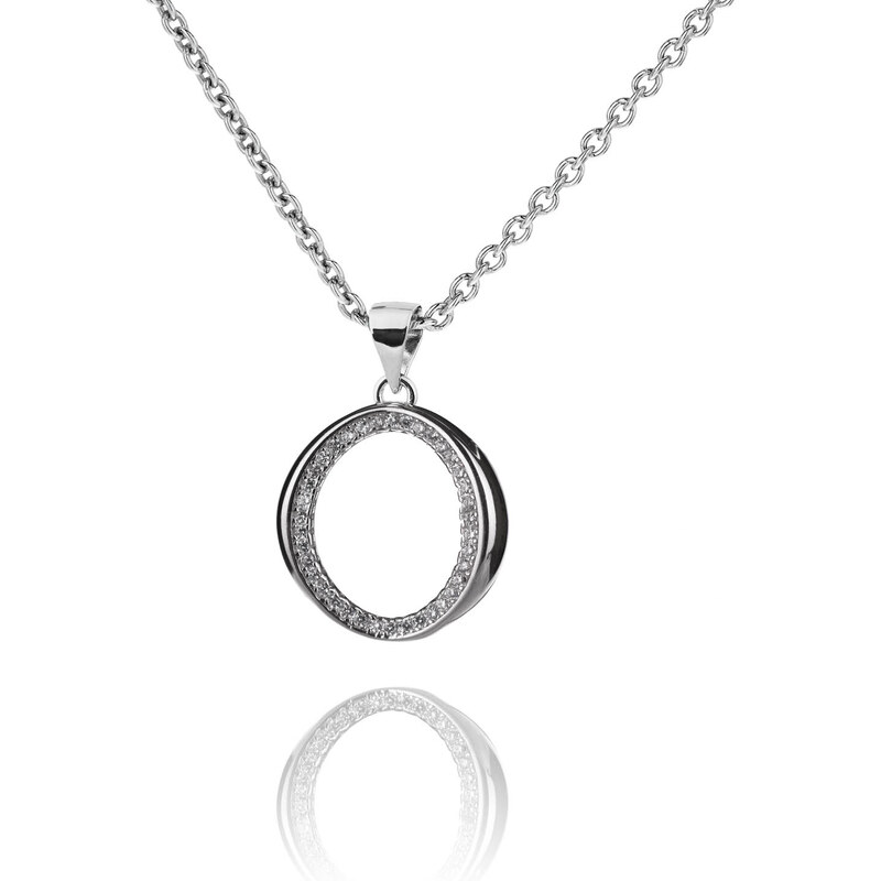 Stříbrný náhrdelník s kulatým přívesem zdobeným zirkony - Meucci SS296N