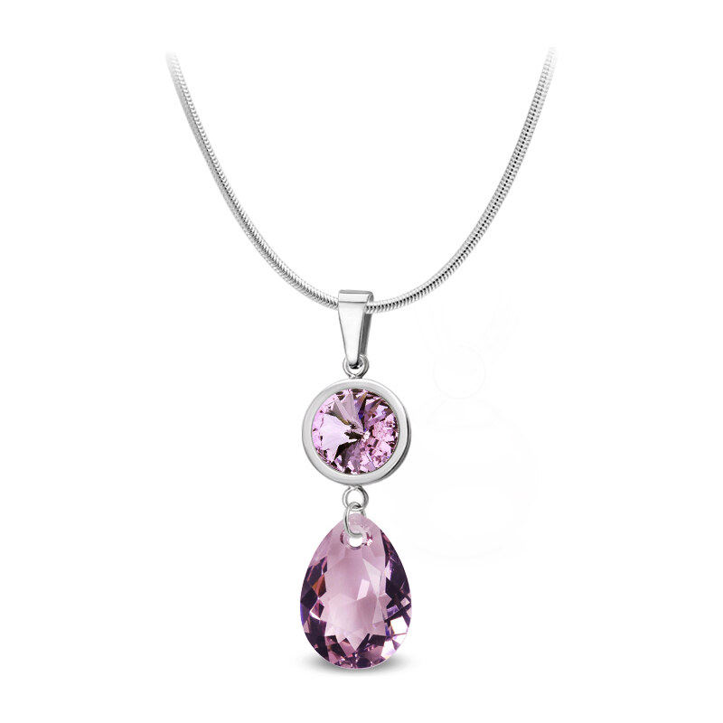 Jewellis ČR Jewellis Ocelový náhrdelník ve tvaru kapky s krystaly Swarovski - Amethyst