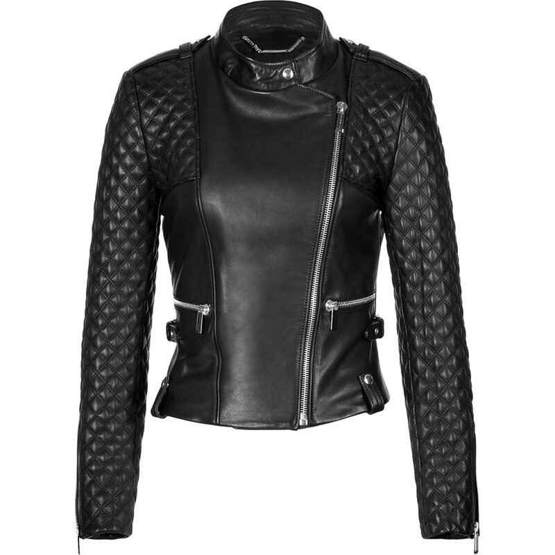 Barbara Bui Quilted Leather Biker Jacket in Black