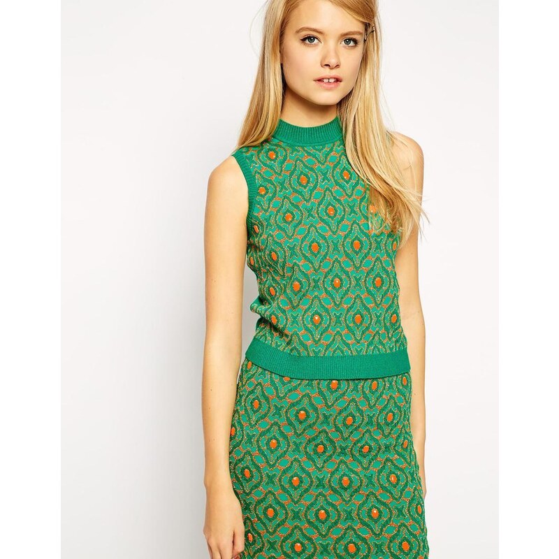 ASOS Co-ord Embellished Top in Knit with Turtle Neck - Green