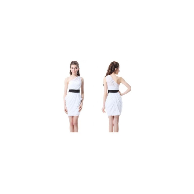 klasické krátké černo-bílé společenské šaty na jedno rameno L
