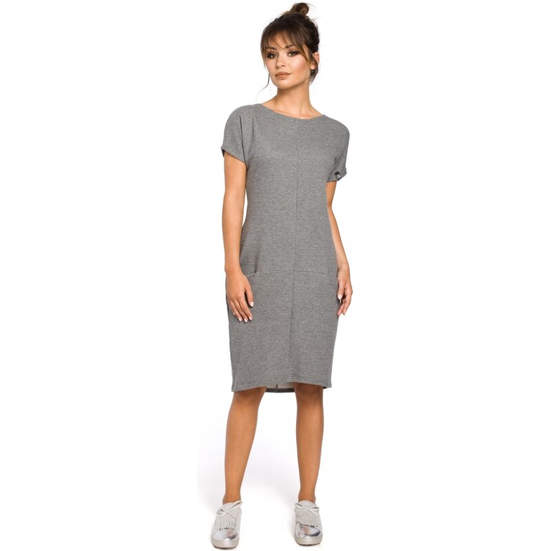 BeWear B050 Midi šaty s kapsami ve švu - šedé 60480579
