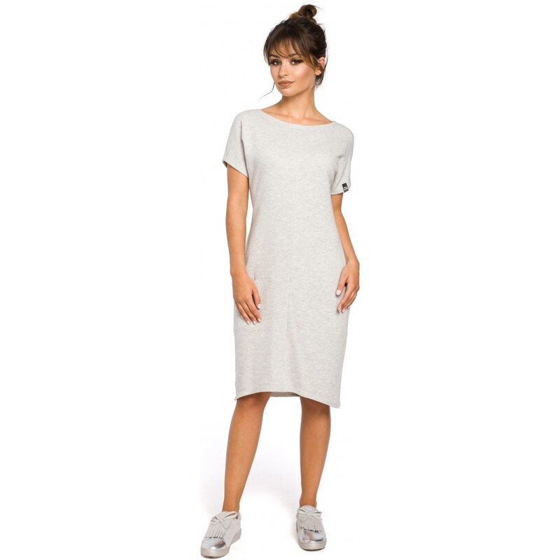 BeWear B050 Midi šaty s kapsami ve švu - světle šedé 60480580