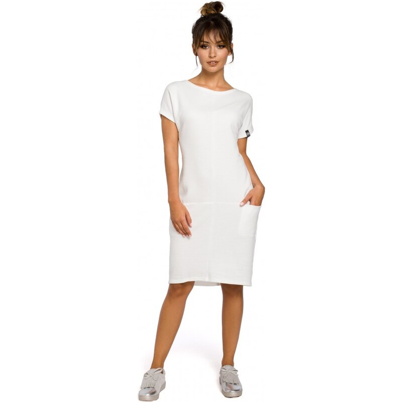 BeWear B050 Midi šaty s kapsami ve švech - ecru barva 60480581