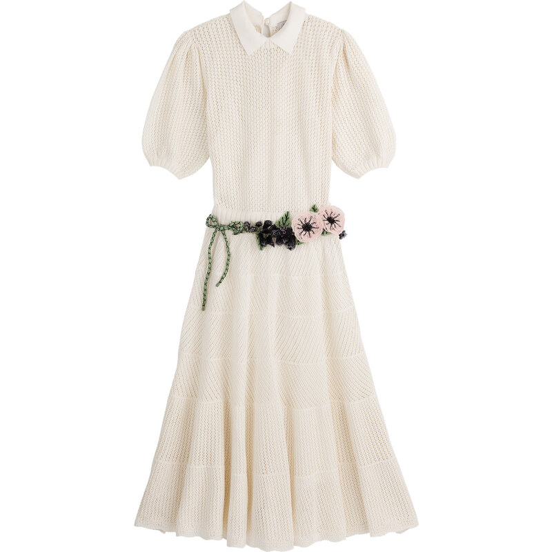 Valentino Cotton Crochet Dress with Floral Belt