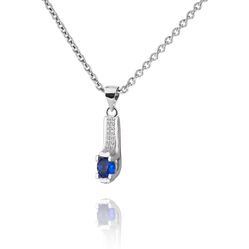 Stříbrný náhrdelník se safírem a dvěma řadami zirkonů - Meucci SS145N/01