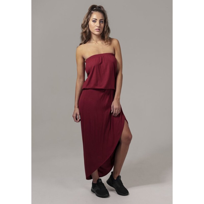 Šaty Urban Classics Ladies Viscose Bandeau Dress - burgundy