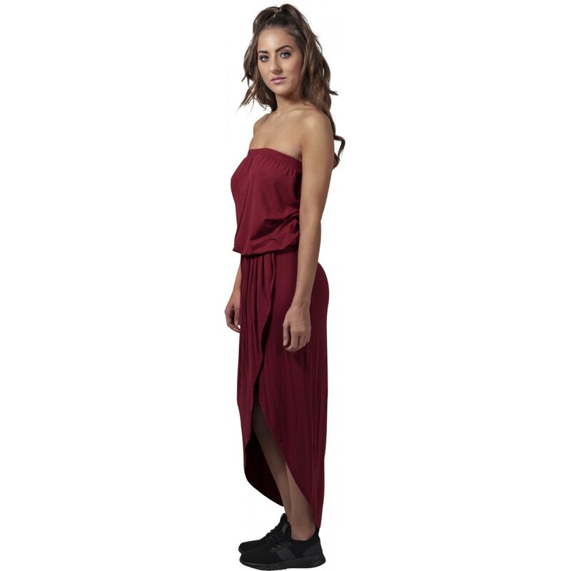 Šaty Urban Classics Ladies Viscose Bandeau Dress - burgundy