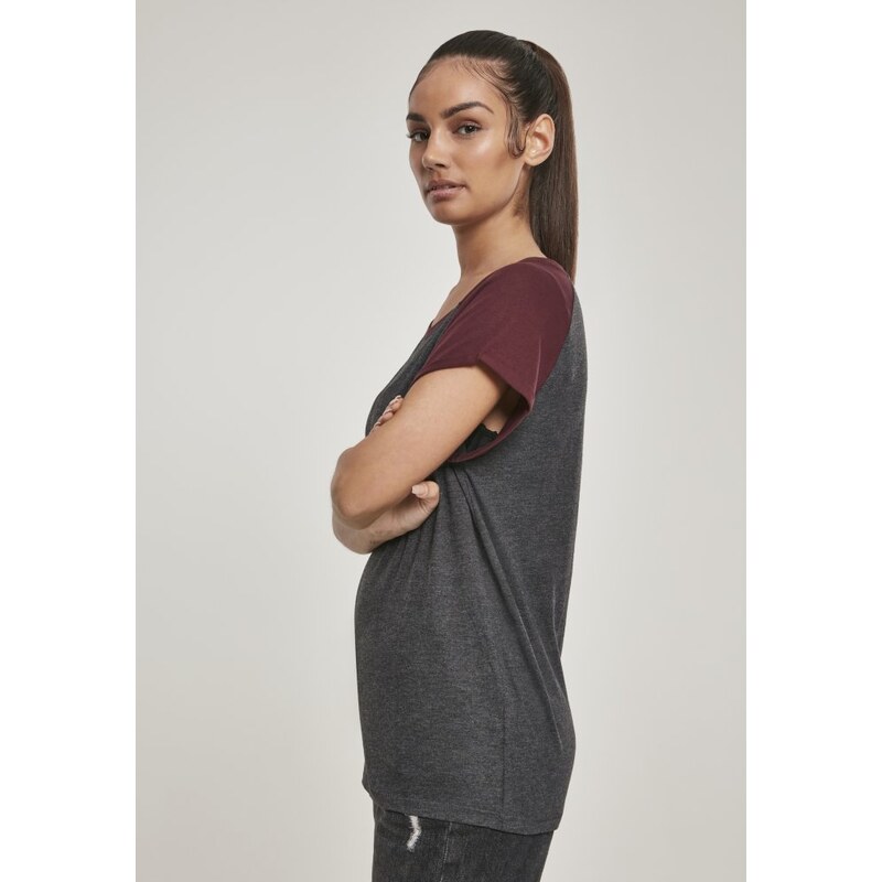 Tričko Urban Classics Ladies Contrast Raglan Tee - charcoal/redwine