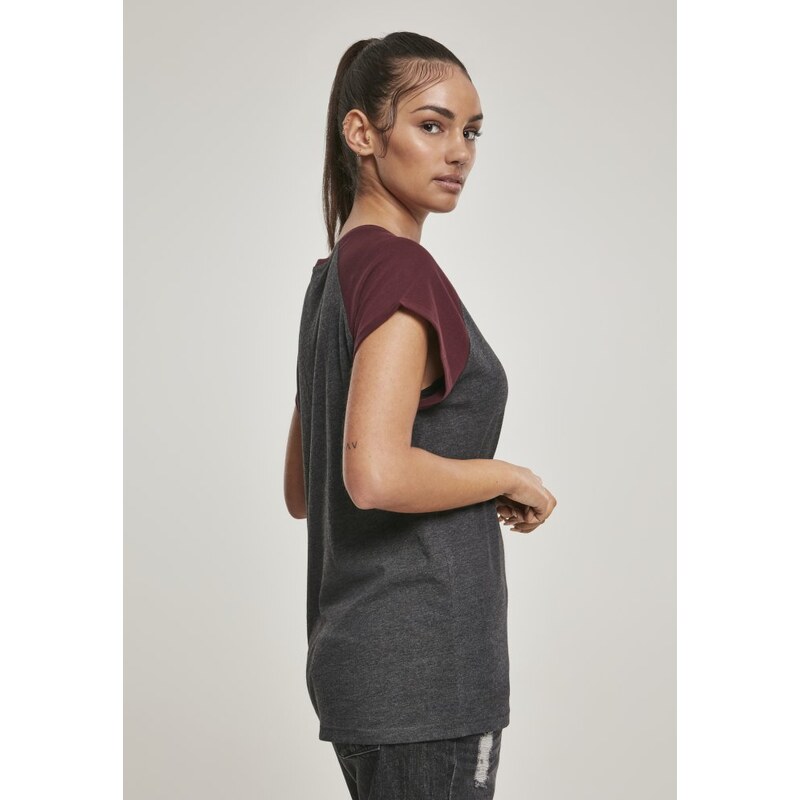 Tričko Urban Classics Ladies Contrast Raglan Tee - charcoal/redwine